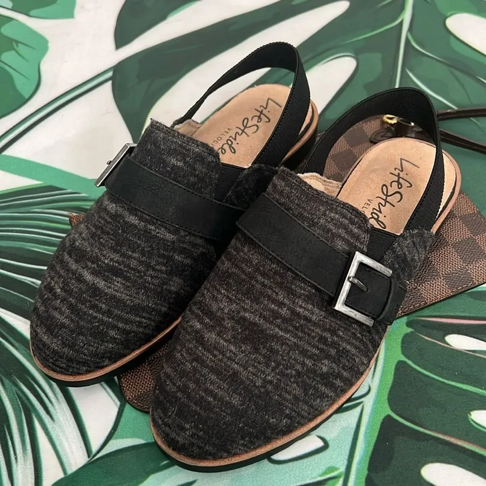* Life Stride velocity charcoal slide flats with back strap